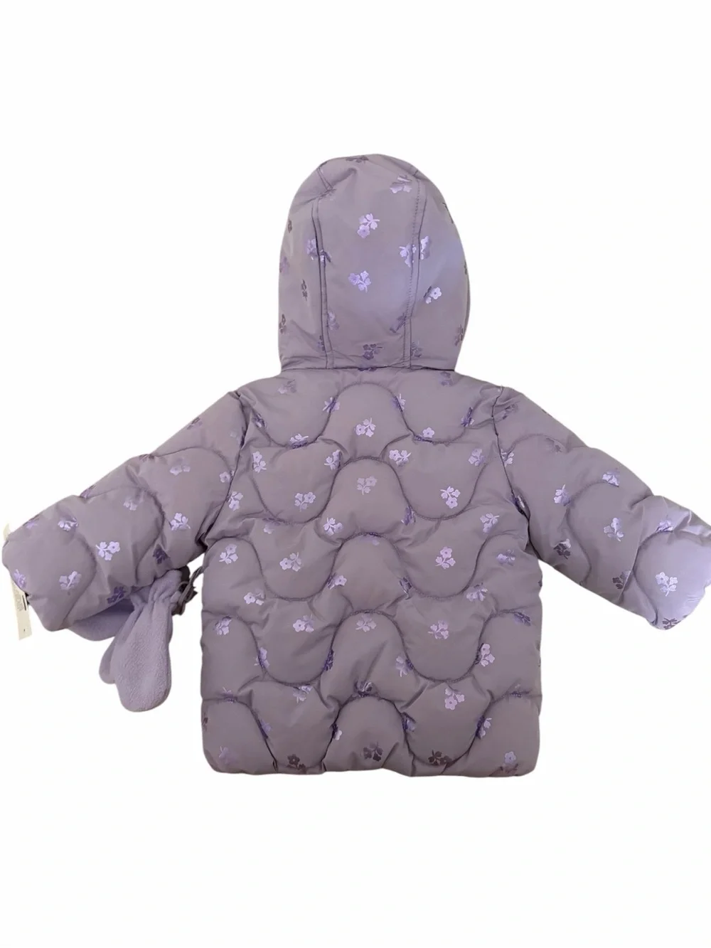 NWT Rothschild Baby Girl 12M Lilac Floral Foil Print Wave Quilt Puffer W/Mittens